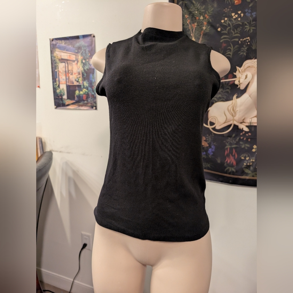 Rachel Zoe Black Ribbed Tank‎ Top Pima Cotton/Model SOFT Size XL